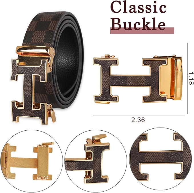 Aurolran Men&Womens Leather Dress Belt Business Automatic Buckle Belt Color-Black Silver Gold