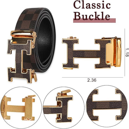 Aurolran Men&Womens Leather Dress Belt Business Automatic Buckle Belt Color-Black Silver Gold