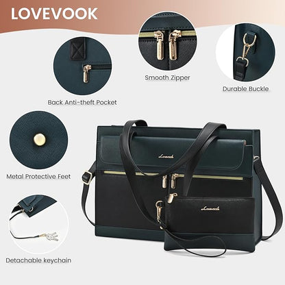 Laptop Bag for Women Leather Laptop Tote Bag Large Computer Bag Waterproof Business Office Work Bag