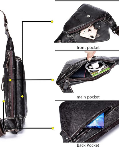 pundarika Genuine Leather sling bag for men women casual crossbody backpack small shoulder bag chest bag