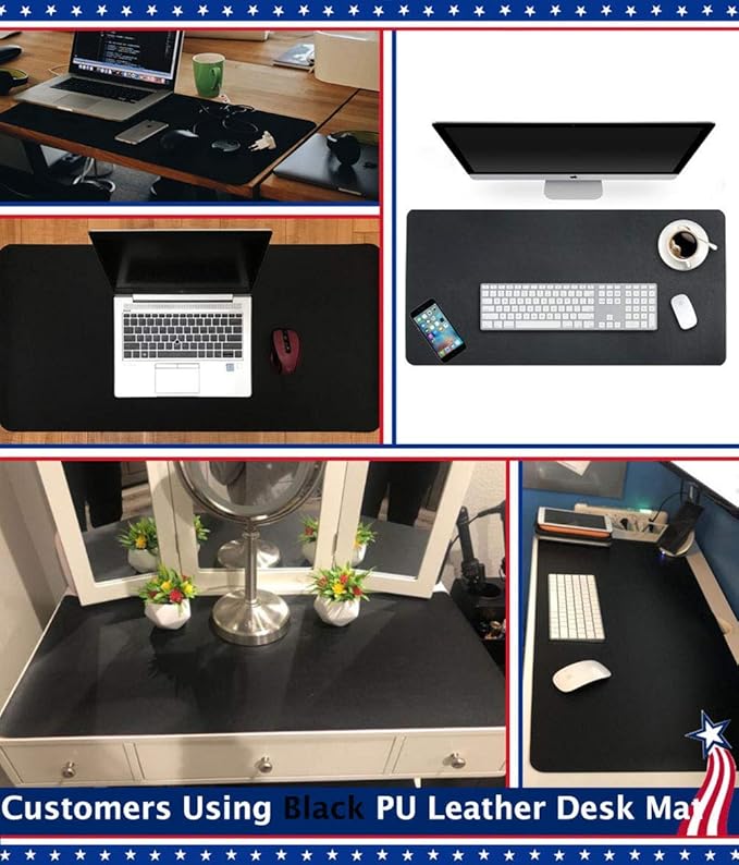 24 X 48 Inch Desk Blotter Pad on Top of Desks Waterproof PU Leather Mouse Pad Desk Writing Mat For Home Office Large Laptop Computer Gaming Under Keyboard Pad Desk Accessories for Women Men Kids Black