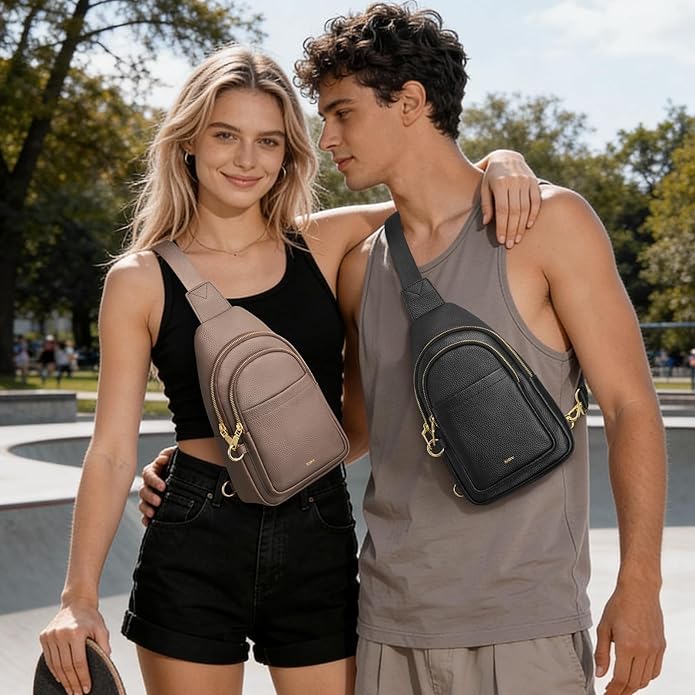 Kattee Sling Bag for Women, Leather Fanny Packs Crossbody Purse, Small Chest Bag for Travel with RFID Blocking