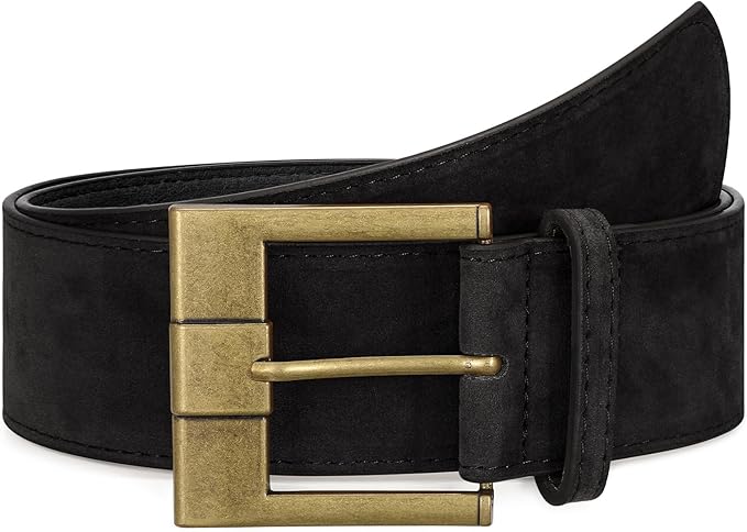 Women Wide Leather Belts for Dresses 1.9" Chunky Western Vintage Thick Suede Waist Belt with Brass Buckle