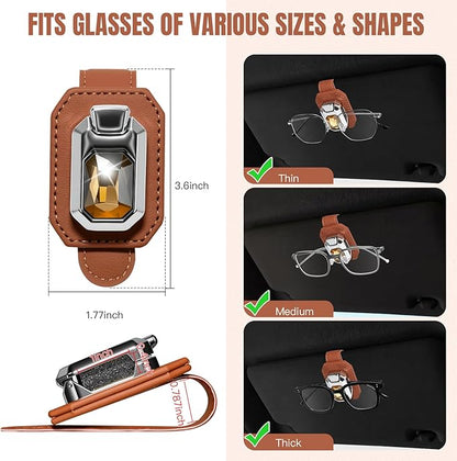 2PCS Sunglass Holder for Car Visor, Faux Leather Eyeglass Holder Clip for Car Sun Visor Organizer, Universal One Handed Operation Sun Glass Hanger, Car Interior Accessories for Women Man