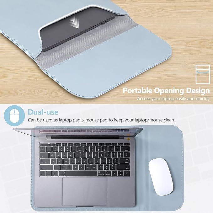 HYZUO 13.3-14 Inch Laptop Sleeve Case for MacBook Pro 14 M5/M4/M3/M2/M1 Pro/Max A3426 A3427 2026-2021, 13.3" MacBook Air/Pro, 13.5-13.8 Surface Laptop, HP Envy 13, Faux Suede Leather, Pale Blue