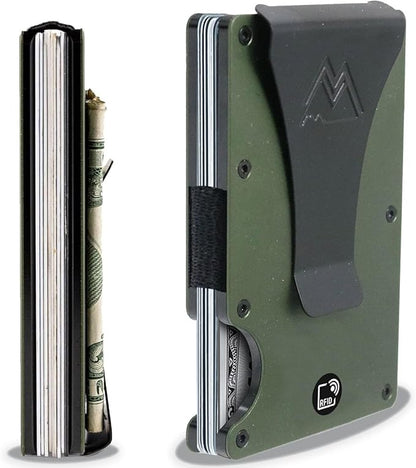Mountain Voyage Co Minimalist Wallet for Men & Women - Slim RFID Wallet, Scratch Resistant, Credit Card Holder & Money Clip, Easily Removable Money & Cards, (Army Green)