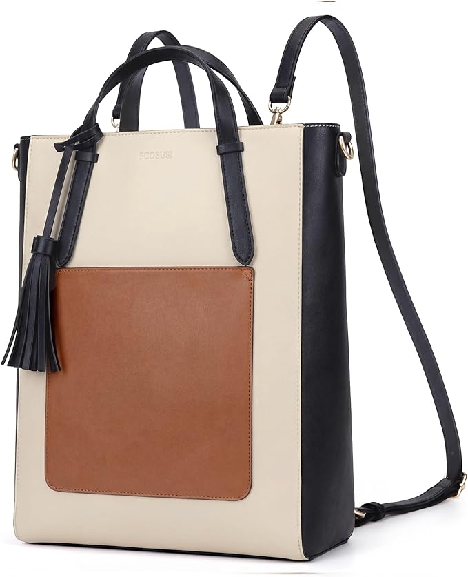 ECOSUSI Tote Bag Convertible Backpack for Women Vegan Leather Handbag Multifuction Shoulder Bag