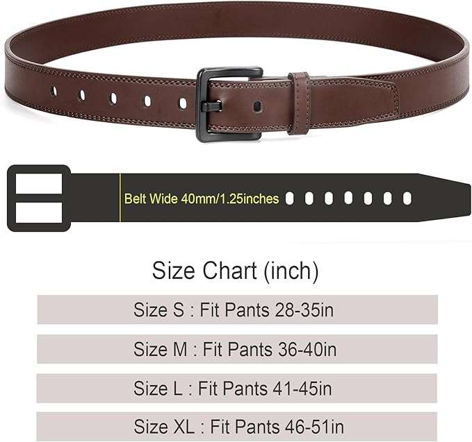 XZQTIVE Men’s Metal Free Belt Hypoallergenic Leather Belts For Jeans Dress Nickle Free TSA Belt With Black Buckle