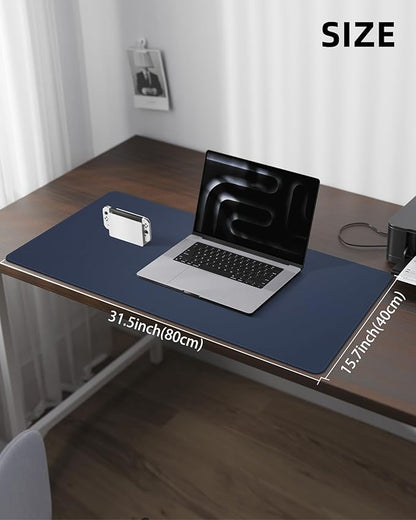 Leather Desk Pad Protector, Mouse Pad, Office Mat, Non-Slip PU Leather Blotter, Laptop Pad, Waterproof Writing Pad for Office and Home (Midnight Blue, 31.5" x 15.7")