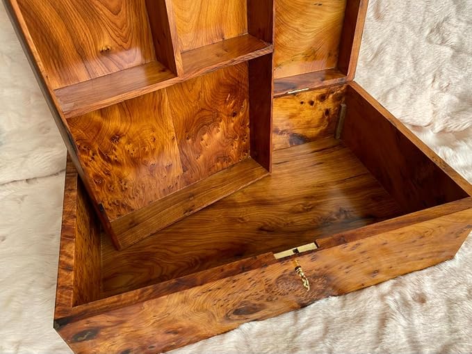 Hand Carved Wooden Multipurpose Keepsake Jewelry Decorative Art Box Storage Organizer (Large wood Box,Antique) (X-Large With Lock)