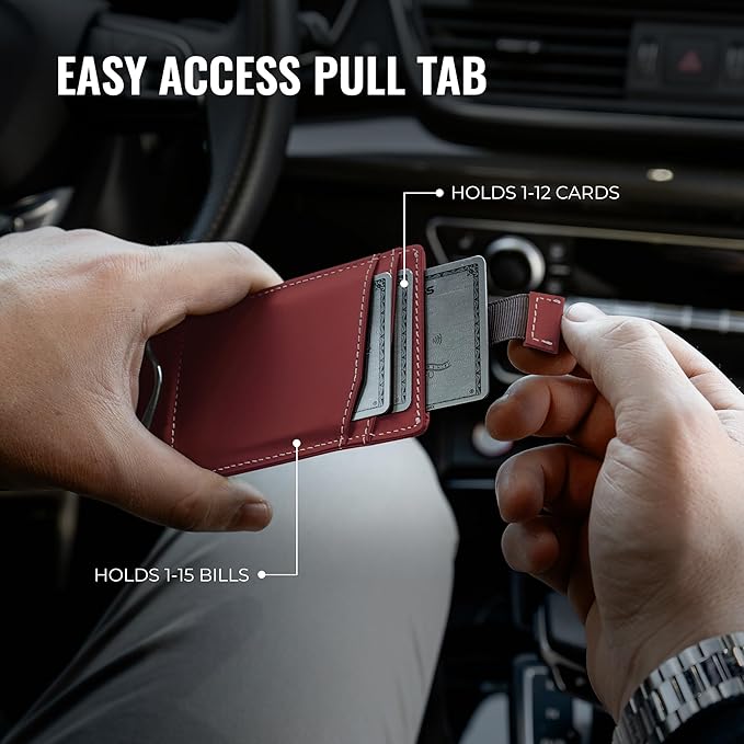 Kingly Cash Clip Slim Leather Wallet for Men with RFID Blocking & Money Clip - Minimalist Front Pocket Bifold Wallet Holds 12 Cards - Secure Card Holder with Easy Access Pull Tab