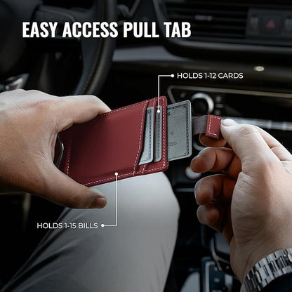 Kingly Cash Clip Slim Leather Wallet for Men with RFID Blocking & Money Clip - Minimalist Front Pocket Bifold Wallet Holds 12 Cards - Secure Card Holder with Easy Access Pull Tab