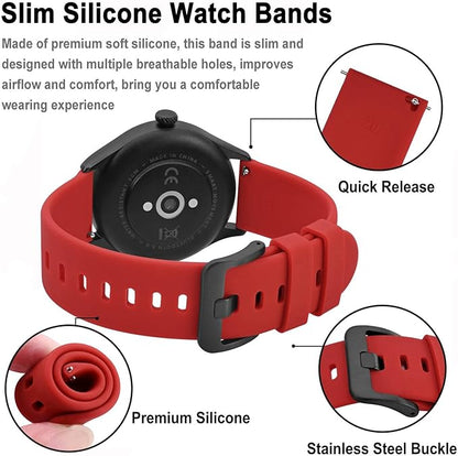 BISONSTRAP Silicone Watch Bands, Slim Watch Straps with Quick Release, 20mm, Red with Black Buckle