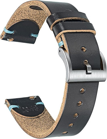 hemsut h Leather Watch Bands for Men, Horween Quick Release Leather Watch Strap Vintage Watch Replacement Wrap of 18mm, 20mm, 22mm