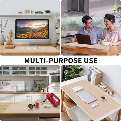Leather Desk Pad, Mouse Pad, Non-Slip Desk Protector Mat, Leather Desk Blotter, Computer Desk Pad, Waterproof Desk Mat for Office Home Decor - Beige (31.5×15.7 Inches)