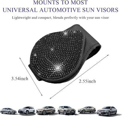 KVAEY Bling Sunglass Holder for Car Visor, Magnetic Leather Visor Clip Glasses Holder with Sparkling Rhinestones, Crystal Visor Ticket Card Clip for Women Girls, Car Accessories (Black)
