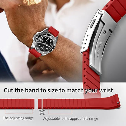 ULLCHRO FKM Rubber Watch Strap, Cut to Size Quick Release Fluororubber Watch Band Soft Replacement Watchband with Silver Milled Clasp for Men Women 18mm 19mm 20mm 21mm 22mm