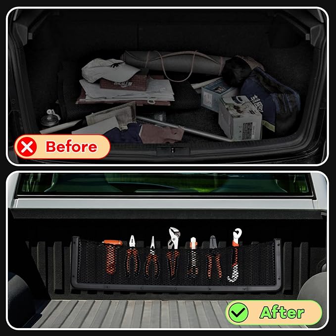 Frienda 2 Pcs Car Storage Net Bag, ABS Plastic Framed Mesh Net Holder, Phone & Cargo Organizer with Screws for Auto, Rv, Boat, Truck Pocket Storage (32 x 8 Inch)