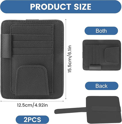 PU Leather Sun Visor Organizer, Car Visor Sunglasses Holder with Card and Pen Pockets, Universal Sunvisor Organizer for Car Truck SUV, Interior Accessories Storage (2PCS)