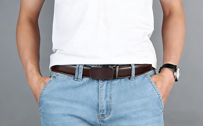 Lingli Men's Belt,Ratchet Dress Belt with Automatic Buckle Brown/Black-Trim to Fit-35mm wide