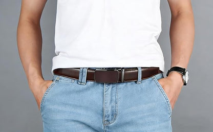 Lingli Men's Belt,Ratchet Dress Belt with Automatic Buckle Brown/Black-Trim to Fit-35mm wide