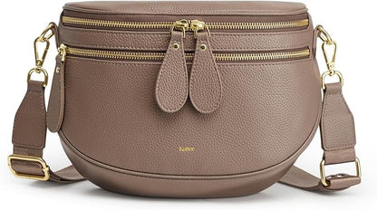 Kattee Crossbody Bag Bum Bags for Women, Leather Fanny Packs Belt Bag, Spacious Sling Purses for Women with RFID Blocking, Khaki