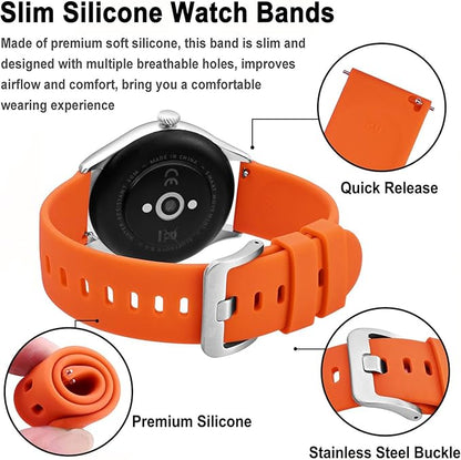 BISONSTRAP Silicone Watch Bands, Slim Watch Straps with Quick Release, 18mm, Orange with Silver Buckle