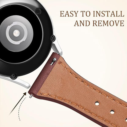 GEAK Slim Leather Band Compatible with Galaxy Watch 7 Band/6 5 4 FE 40mm 44mm/5 pro 45mm/Classic/Galaxy Active 2, 20mm Genuine Leather Strap with Quick Release Buckle for Samsung Watch Bands Women