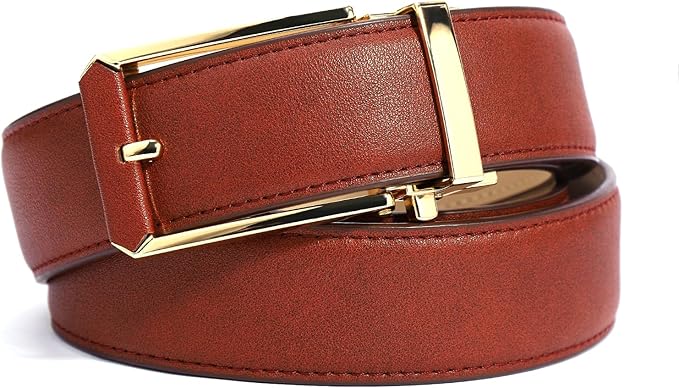 Mens Belt Leather Ratchet Belt For Men Dress and Casual with Adjustable Buckle, Trim to Fit