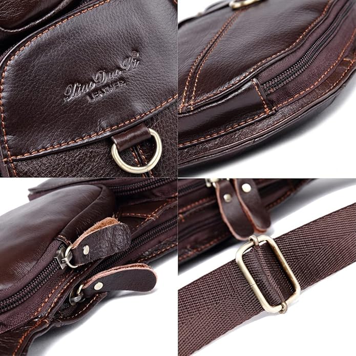 Hebetag Leather Sling Bag Crossbody Backpack for Men Women Travel Outdoor Camping