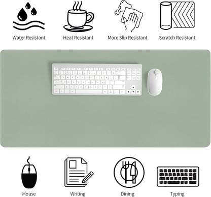Bloss Leather Desk Mat, Large Mouse Pad, Non-Slip Desk Protector Mat, Leather Desk Blotter, Waterproof Desk Pad for Office Home Decor/Grey Green(35.4×15.7 Inches)