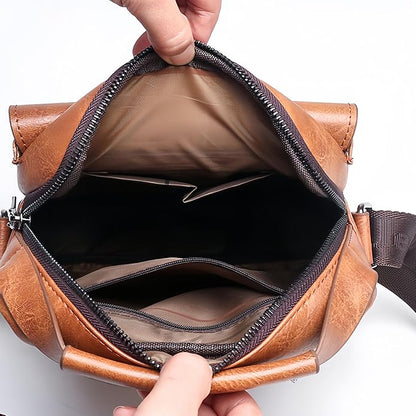 Small Crossbody Bag, Mens Shoulder Bag, Vintage leather Bag Office Business for Men, Handbag Purse Zipper