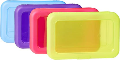 Amazon Basics Large Pencil Cases,Storage Organizer,Durable Plastic School Supply Box,Multi-Color Student Organization for Office,College & Classroom Supplies,(Pack of 48)