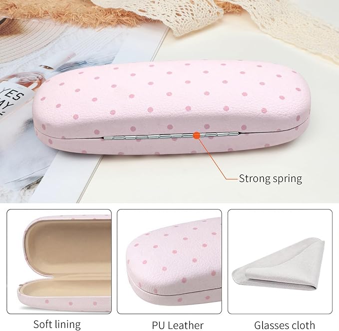 Glasses Case Hard, Cute Sunglasses Case for Women Leather Protective Case for Eyeglass with Cleaning Cloth