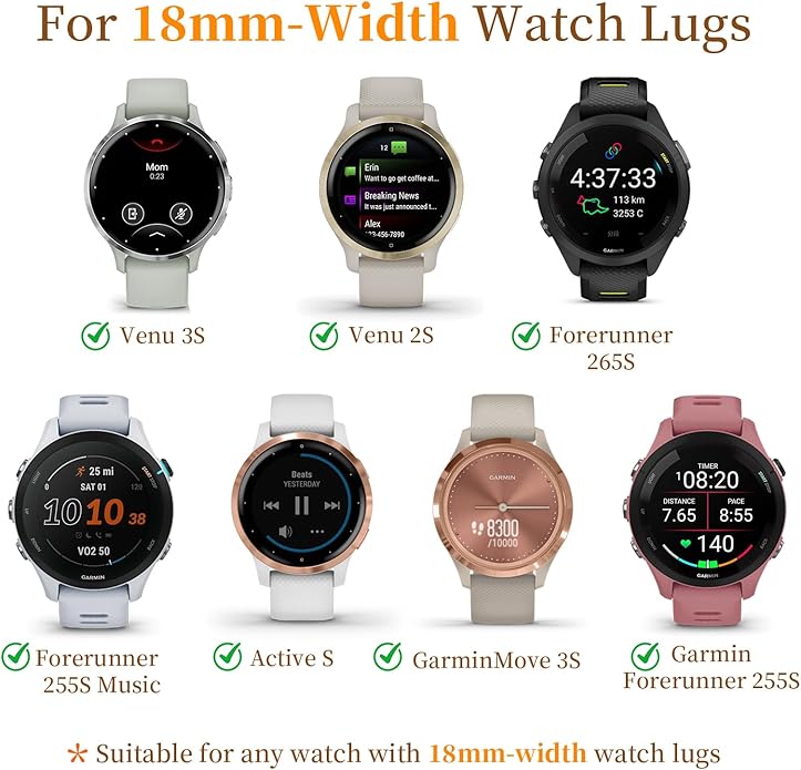 18mm 20mm Metal Band Compatible for Garmin Vivoactive 5/6/4S/3 Watch Bands, Soft Stainless Steel Mesh Strap for Garmin Venu 3S/Venu 2S/Sq Watch Band, Forerunner 55/245/255S/265S Watch Band Women Men