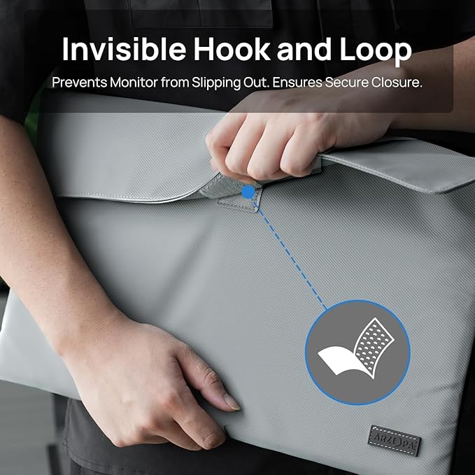 ARZOPA 16.1" Portable Monitor Sleeve Bag, PU Leather Case for Travel Monitor Laptop, Grey