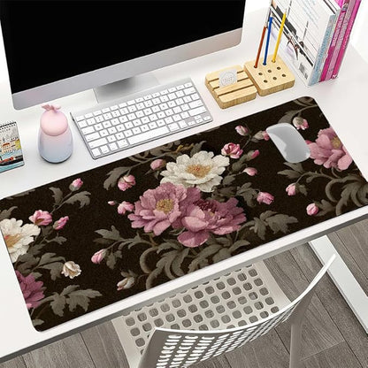 Luxury Peony Blooms Desk Mat, PU Leather Desk Pad with Non-Slip Base - Large Office Keyboard Mat for Women, Ideal Gift for Home & Gaming Setup （31.5 * 15.75in）