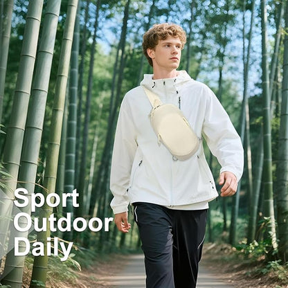 Small Sling Bag with RFID Blocking, Mini Fanny Pack for Women and Men, Convertible Crossbody Anti Theft Chest Bag for Travel Hiking Running, Beige