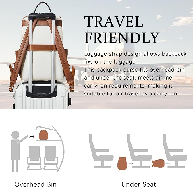 Leather Laptop Backpack for Women,Leather Backpack with Laptop Compartment Fit 15.6 inch Laptops,Carry-on Travel Backpacks,Casual Daypack for Work Business Weekender College,Beige