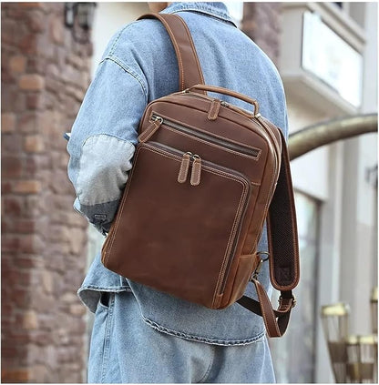 Mens Leather Backpacks 15.6-inch Laptop Backpack Business Backpack Classic Backpack Travel Backpack for Men(Brown)