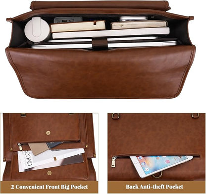 MOSISO 3 in 1 Laptop Bag, 15.6 inch PU Leather Shoulder Bag Briefcase Messenger Satchel Laptop Backpack, 15-16 inch Computer Bags Handbag Bookbag, Brown