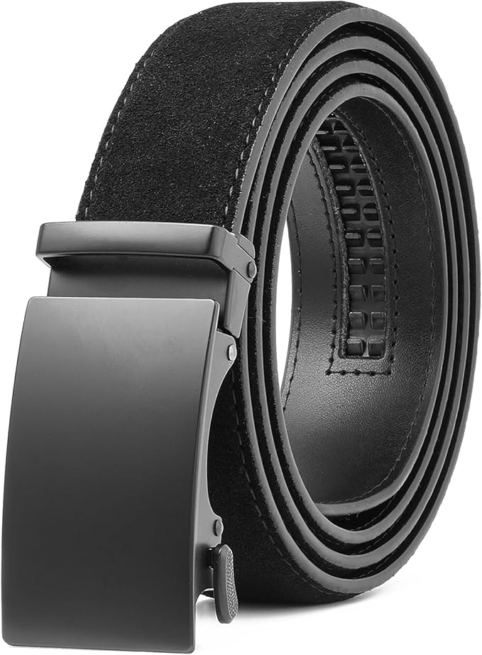 GAEKEAO Men's Belt Suede Leather Ratchet Belt for Men Micro-Adjustable Buckle for Dress, Casual & Everyday Wear, Trim to Fit
