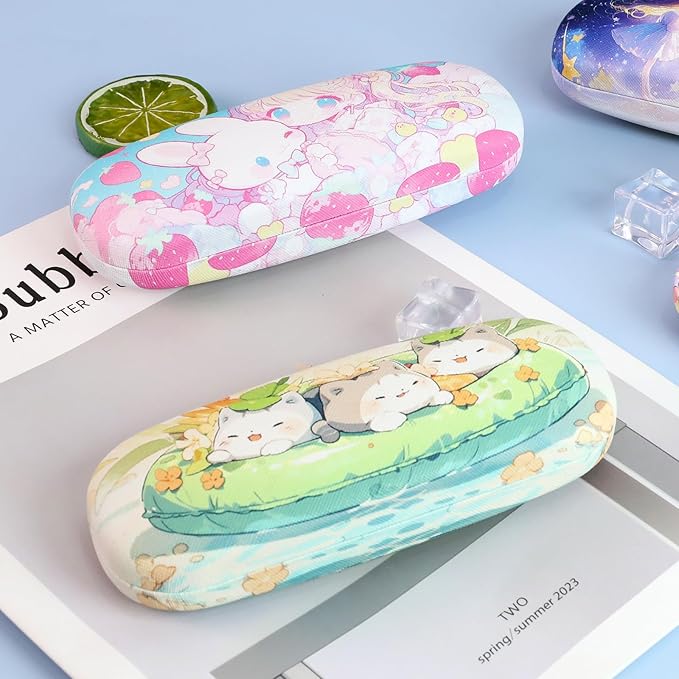 PERFECTSIGHT Hard Shell Eyeglasses Case, PU Leather Protective Glasses Case, Cute Eyeglass Case for Women Men Girls