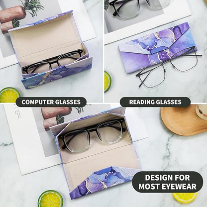 Foldable Glasses Case, Magnetic PU Leahter Sunglasses Case, Cute Hard Shell Folding Eyeglass Cases for Women Kids