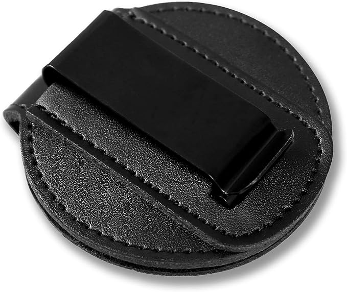 Sheriff Badge Holder, Made of Cowhide, Universal, Black, Deputy Badge Holder, Metal Clip and Chain Included
