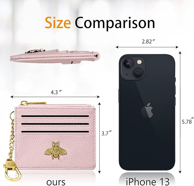 SEAVILIA Card Holder Keychain Wallet for Women with ID Window RFID Blocking Coin Purse Bee Gifts Slim Minimalist Small PU Leather