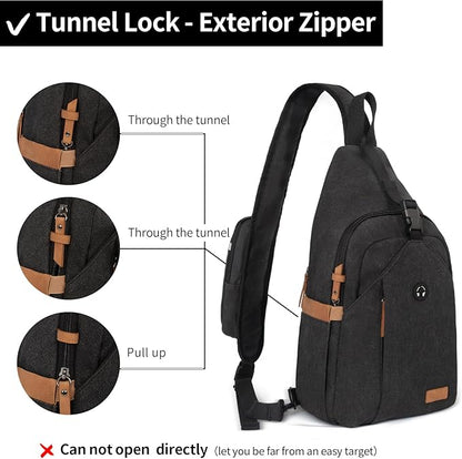 OSOCE Sling Bag for Men, Anti Theft Crossbody with Tunnel Lock, Waterproof Canvas Shoulder Backpack for Travel Hiking Daily
