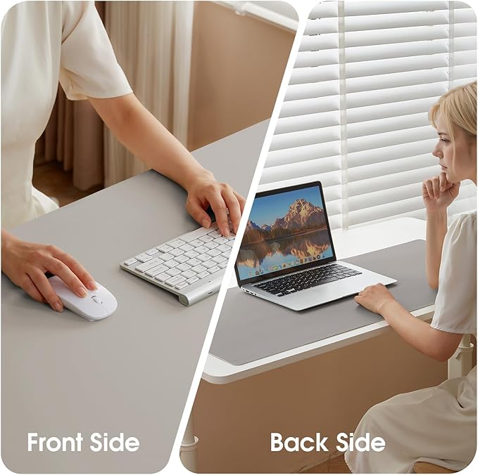Leather Desk Pad Protector 31.5x15.7inch Vanity Mat Non-Slip Large Gaming Mouse Pad Waterproof Desk Writing Pad Desk Blotter Laptop and Keyboard Mat for Office and Home(Grey)