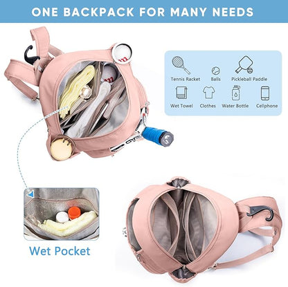 Tennis Backpack with 2 Rackets Holder, Water-Resistant PU Leather Tennis Racket Bag for Women & Men, Sling Crossbody Sports Backpack for Tennis, Pickleball & Badminton, Tennis Gifts