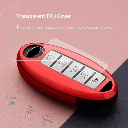 Compatible with Nissan Key Fob Cover Altima Maxima Rogue Armada Pathfinder Compatible with Infiniti Key Fob Cover Red TPU Protector Car Key Chain Holder Case Accessories